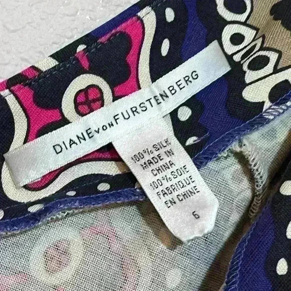 Diane Von Furstenberg DVF Womens Heerlen Size 6 Print Indigo V-Neck Wrap Dress - Picture 2 of 11